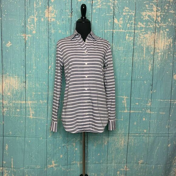 BANANA REPUBLIC Gray White Striped Long sleeves Button-Up Shirt XS - Picture 9 of 11